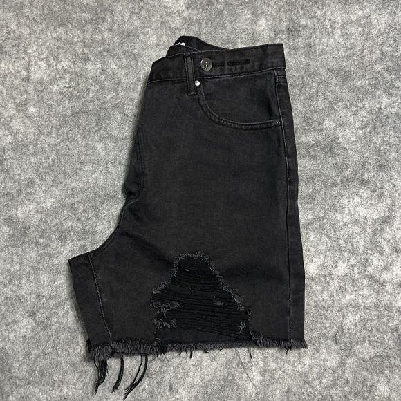 INSANE GENE CROSSOVER High Waist Jeans Shorts Women's S Black Distressed - Picture 13 of 17